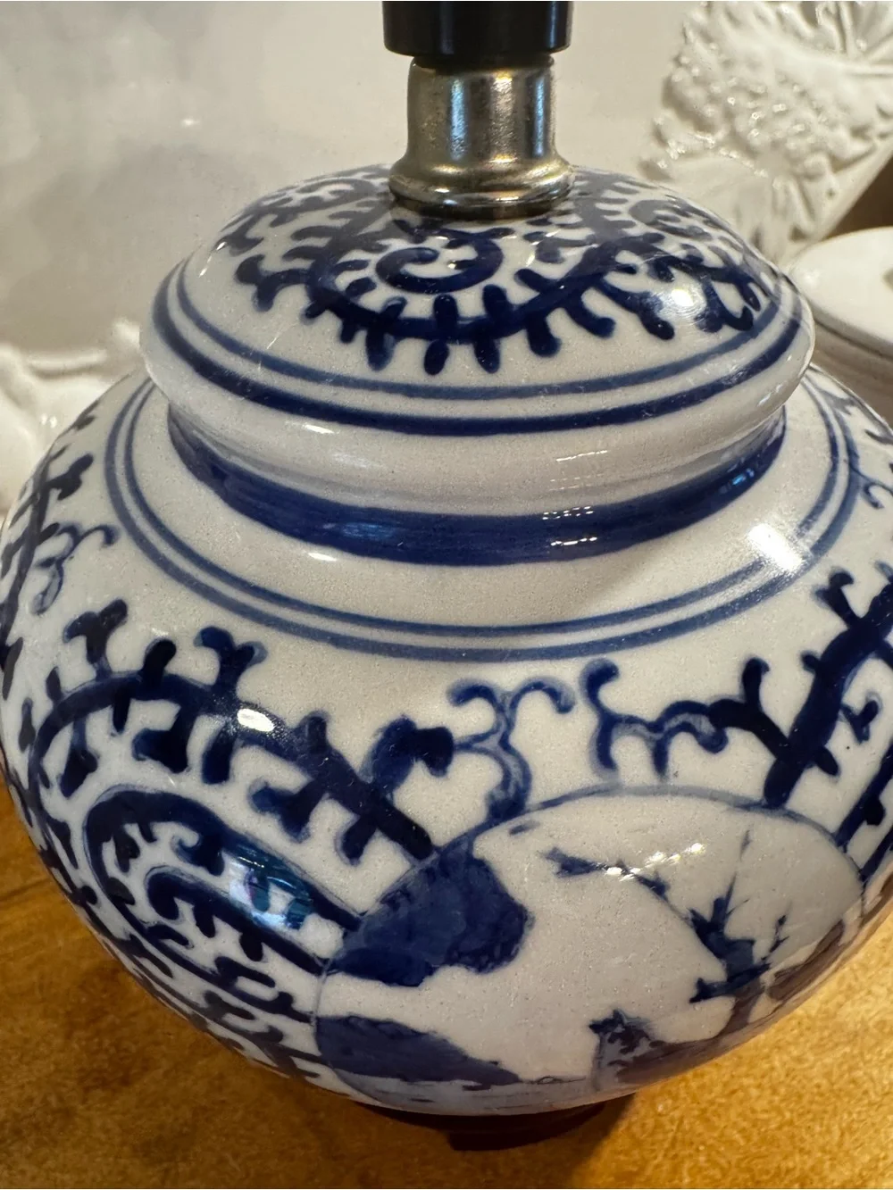Mid-century Chinoiserie Asian Petite Blue and White Ginger Jar Table Lamp 9”